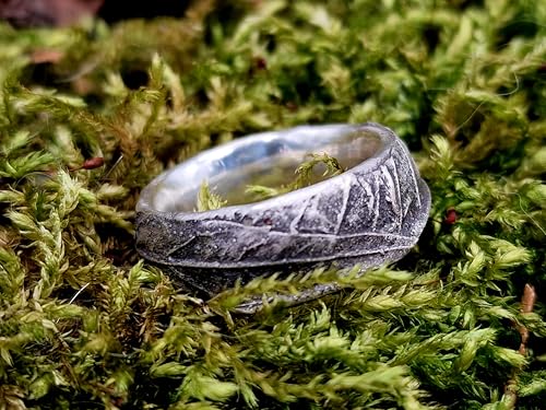 LeoLars-PABE Kräuter Design Ring 420 aus teilgeschwärztem 925er Silber, echte Kräuterblatt Struktur, massiv, Gr.57(18,3), Unikat, Handarbeit, Nr. 001