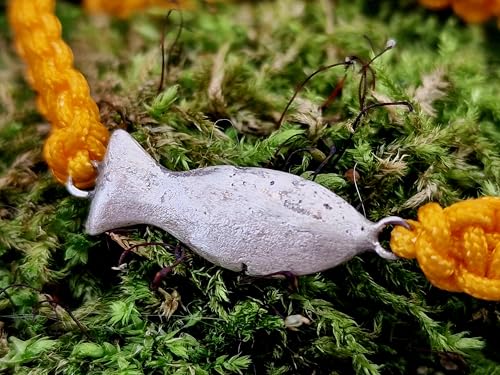 LeoLars-PABE Dunkelgelbes Makramee Armband mit Sandguss Schlickfisch aus 925er Silber, Umfang von 18-22cm, Unikat, Handarbeit