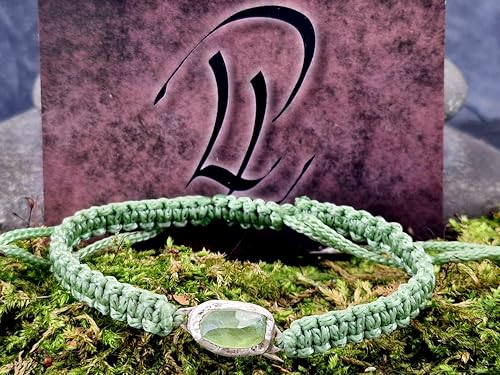 LeoLars-PABE Grünes Makramee Armband mit grünem Phrasiolith im Rosenschliff in einer 925er Silberfassung, Umfang von 17-27cm, Unikat, Handarbeit, Unisex