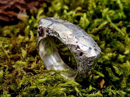 LeoLars-PABE Massiver Sandguss Design Ring aus 925er Silber, teils poliert, Gr.58 (18,5), mit hauptsächlich seitlich eingegossenen Edelsteinen, Unikat, Handarbeit, Nr. 152