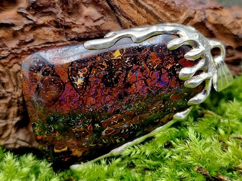 Boulder Opal Tropfendesign Anhänger aus 925er Silber, flüssiges Silber, Opal mit herrlichen Muster, Picture Stone, Opalfeuer in grün, blau und lila, Unikat, Handarbeit, Unisex