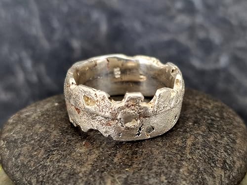 LeoLars-PABE 925er Silber Sandguss Design Ring, Gr.61 (20,5), Nr.146, Sandguss typische Oberflächen Struktur, zerstörtes Design mit rausgebrochenen Stellen, Unikat, Handarbeit
