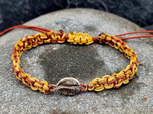 LeoLars-PABE Beige braunes Makramee Armband mit teilgeschwärzter echter Kaffeebohner aus 925er Silber, Umfang von 15-27cm, Unikat, Handarbeit, Unisex