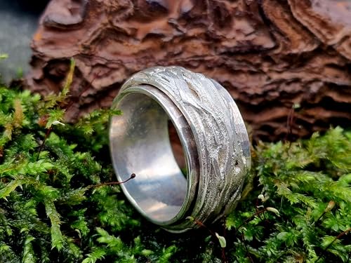 LeoLars-PABE Spinner Design Ring aus 925er Silber, 360 Grad drehbar, Wurzeldesign, Spielring, Unisex, Größe: 64 (20,5), Unikat, Handarbeit
