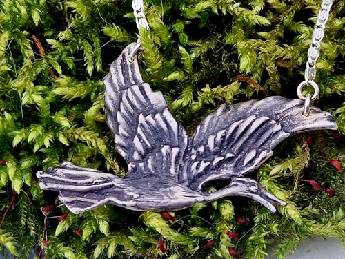 LeoLars-PABE Handmoddelierter Design Kranich Anhänger aus 925er Silber, 58cm langer Silberkette, teilgeschwärzt, Glücksbringer, Unikat, Unisex, Handarbeit
