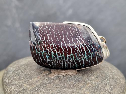 LeoLars-PABE Außergewöhnlicher Boulder Opal Anhänger aus 925er Silber, tolles Muster durch viele gemeine Opaladern und Opalfeuer in grün, Unikat, Handarbeit, Unisex