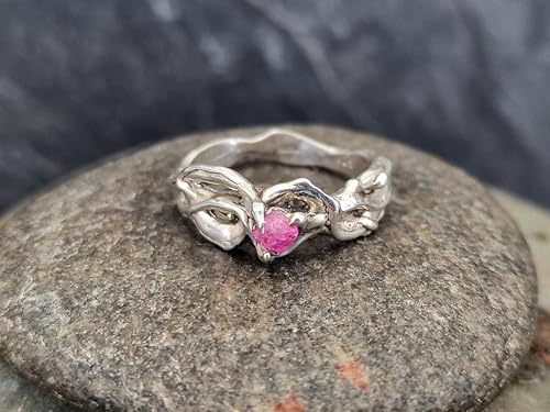 LeoLars-PABE Rosa Turmalinkristall Ring mit Krappen gefasst in einem organisch verwachsenen Design aus 925er Silber. Größe 54, liebevolle Handarbeit, Unikatschmuck