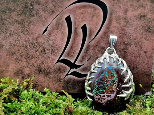 Herrlicher Boulder Opal Design Anhänger aus 925er Silber, Opal beidseitig, blau-grüne Opalnuß, Opaladergitter in blau oder grün, Tribaldesign, Unikat, Handarbeit, Anhängermaße: 35,7mm x 26,6mm x 8,7mm