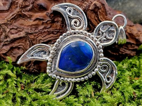LeoLars-PABE Schwarzer Opal Design Schildkröten Anhänger im hawaiianischen Stil aus 925er Silber, Opal mit tollem blauen Opalfeuer, groß, Unikat, Handarbeit