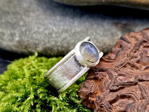 Labradorit Design Ring aus 925er Silber, Gr. 60-61(19,3), Labradorit Cabochon mit schönem rollenden blauen Farbspiel, Unikat, Handarbeit