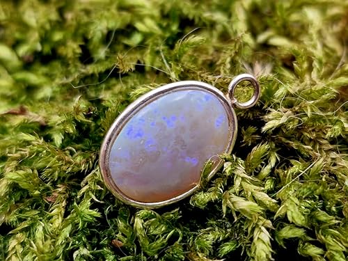 LeoLars-PABE heller Coober Pedy Opal Design Anhänger aus 925er Silber, Opal mit blau-grünem Opalfeuer, mit Schlaufe, Unikat, Handarbeit, Unisex