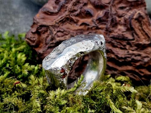 LeoLars-PABE Massiver Sandguss Design Ring aus 925er Silber, teils poliert, Gr.58 (18,5), mit hauptsächlich seitlich eingegossenen Edelsteinen, Unikat, Handarbeit, Nr. 152