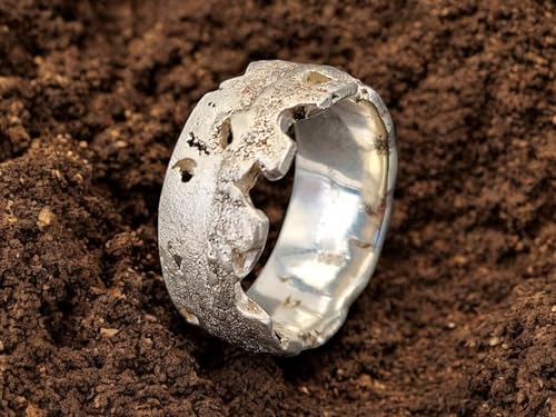 LeoLars-PABE 925er Silber Sandguss Design Ring, Gr.61 (20,5), Nr.146, Sandguss typische Oberflächen Struktur, zerstörtes Design mit rausgebrochenen Stellen, Unikat, Handarbeit