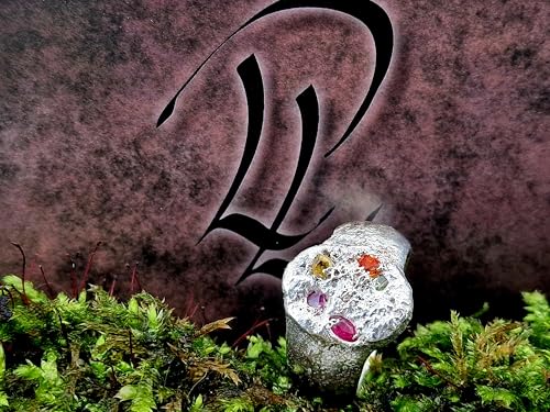 LeoLars-PABE Chaos Sandguss Design Ring in Siegelring Optik aus 925er Silber, Größe 62 (19,7), mit echten verschiedenen Saphiren, Unisex, aufgefusede Oberflächen Struktur, Nr. 137, Unikat, Handarbeit