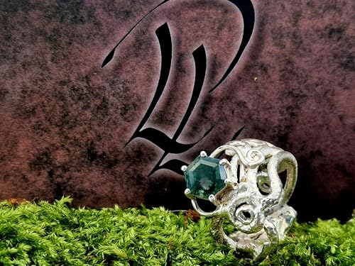 LeoLars-PABE Moosachat Ring im Krakendesign aus 925er Silber, Gr. 63-64 (20,3), Moosachat mit schönem Innenleben, facettiert mit Stotzenfassung, Unikat, Handarbeit