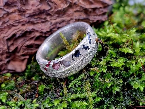 LeoLars-PABE Chaos Design Sandguss Ring aus 925er Silber, Gr.56 (18), mit eingegossenen zur Jeans passenden echten Saphiren, Sandguss typische Oberflächen Struktur, Nr.143, Unikat, Handarbeit