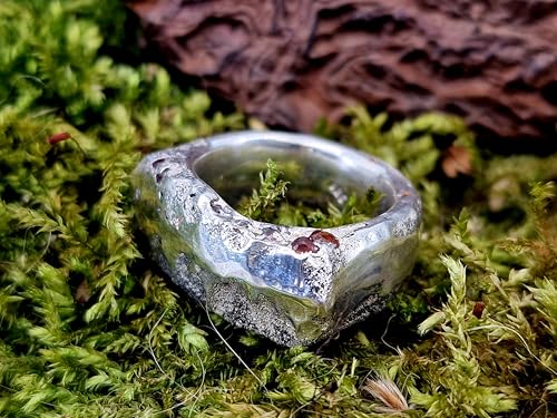 LeoLars-PABE Massiver Sandguss Design Ring aus 925er Silber, teils poliert, Gr.58 (18,5), mit hauptsächlich seitlich eingegossenen Edelsteinen, Unikat, Handarbeit, Nr. 152