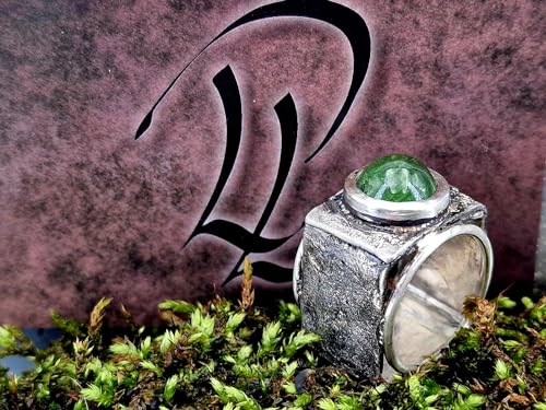 LeoLars-PABE Peridot Design Ring, Gr. 60-61 (19,2), aus 925er Silber, außen eckig innen rund, geschmiedet, teilgeschwärzt, Unikat, Handarbeit