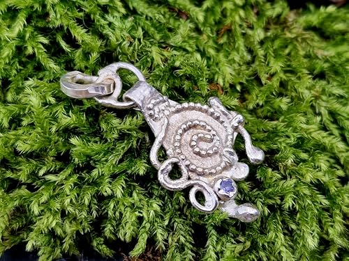 LeoLars-PABE Tansanit Design Anhänger aus 925er Silber, Spirale des Lebens, modern, wild, runder facettierter Tansanit, Unikat, Handarbeit