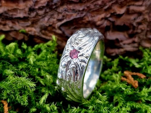 LeoLars-PABE Rosa Turmalin Design Ring aus 925er Silber, Gr.56-57 (18), vom Stein abstrahlende Silberflammen, massiv, Unikat, Handarbeit Ringmaße: 25,6mm x 25,4mm x 8,5mm