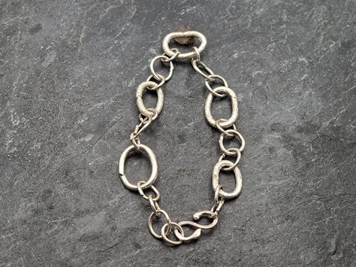 LeoLars-PABE Großes Kettenglied Armband aus 925er Silber, alles handgeschmiedet, Länge: 23cm, Unikat, Handarbeit, Maße: 230mm x 15mm x 2,5mm