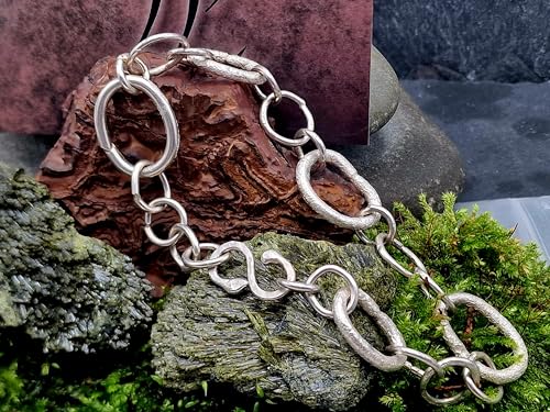 LeoLars-PABE Großes Kettenglied Armband aus 925er Silber, alles handgeschmiedet, Länge: 23cm, Unikat, Handarbeit, Maße: 230mm x 15mm x 2,5mm