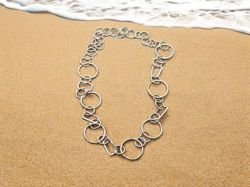 LeoLars-PABE handgeschmiedete Kette aus 925er Silber mit großen und kleinen Gliedern, 70cm lang, ohne Verschluss geschlossen, Unikat, Handarbeit, Maße: 700mm x 30mm x 2mm