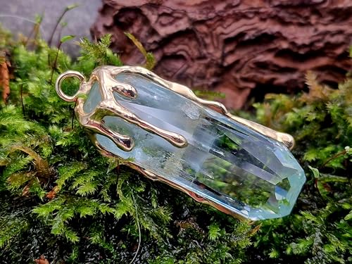 LeoLars-PABE Herrlicher blauer Aquamarin Anhänger mit 585er Gelbgold Fassung,Tropfen Design, Aquamarin-Sonderschliff, Präzisionsschliff, Unikat, Handarbeit, Anhängermaße: 44,7mmx 7,2mm x13,8mm