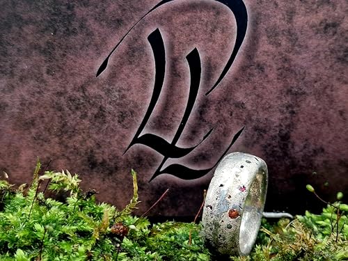 LeoLars-PABE Sandguss Design Chaos Ring aus 925er Silber, Größe 54 (17,5) mit echten verschiedenen eingegossenen Edelsteinen, Sandguss typischer Oberflächenstruktur, Unikat, Handarbeit