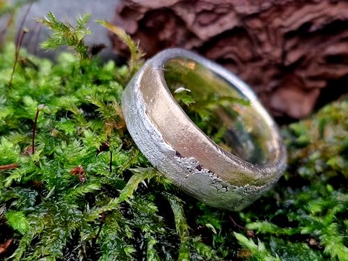 LeoLars-PABE Bicolor Sandguss Design Ring aus 925er Silber und 585er Gelbgold, angegossen, Sandguss Oberflächen Struktur, Unikat, Handarbeit, Ringgröße: 57 (18,5)