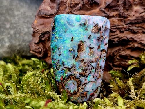 wundervoller Multicolor Boulder Opal Anhänger, gebohrt mit 60cm Lederband, Picture Stone Opal-Multicolor Opalfeuer, Maße: 29mmx 19,5mm x 8,5mm, Unikat, Handgeschliffen, Unisex, Nr.249