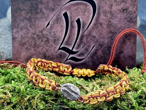 LeoLars-PABE Beige braunes Makramee Armband mit teilgeschwärzter echter Kaffeebohner aus 925er Silber, Umfang von 15-27cm, Unikat, Handarbeit, Unisex
