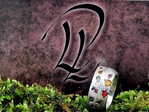 Design Sandguss Chaos Ring aus 925er Silber mit echten größeren eingegossenen verschieden farbigen Saphiren, Sandguss typische Oberflächen Struktur, Nr.138, Unikat, Handarbeit, Größe 54 (17,2)