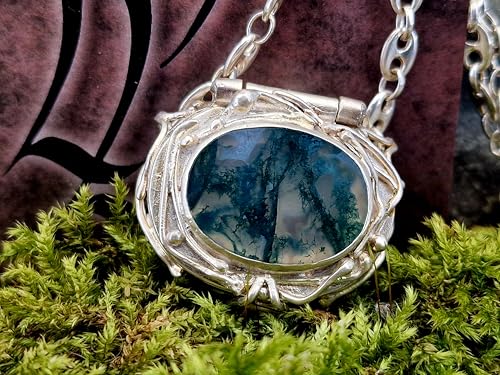 LeoLars-PABE Moosachat Medaillon aus 925er Silber mit 70cm Silberkette, Mooachat-PictureStone-Blick in den Wald, organisch verspielt,Unikat, Handarbeit