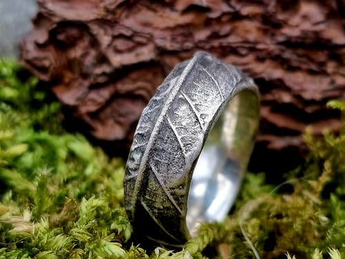 LeoLars-PABE Kräuter Design Ring 420 aus teilgeschwärztem 925er Silber, echte Kräuterblatt Struktur, massiv, Gr.57(18,3), Unikat, Handarbeit, Nr. 001