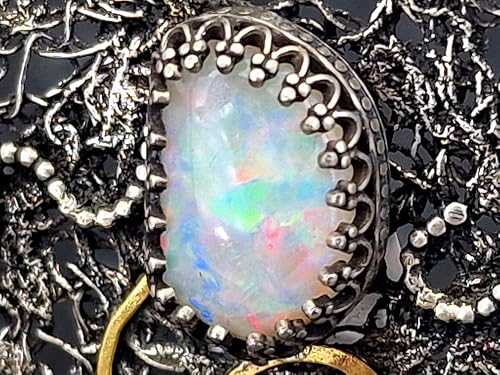 LeoLars-PABE Großer Lightning Ridge Opal Design Anhänger aus 925er Silber mit Spirale des Lebens aus Feingold, wildes organisches Filigree Muster, Unikat, Handarbeit