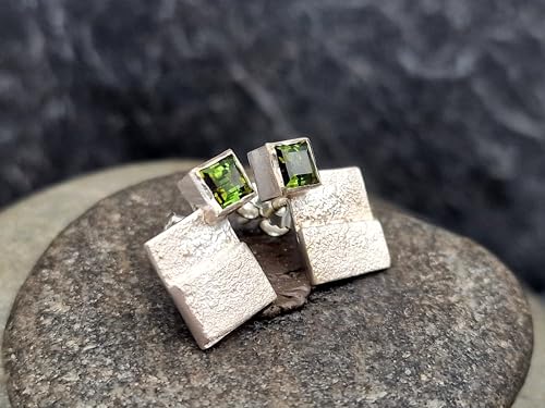 Grüne Turmalin Design Ohrstecker aus 925er Silber, Turmaline in Charreeschliff, Ohrstecker mit Flügelmuttern, Unikat, Handarbeit