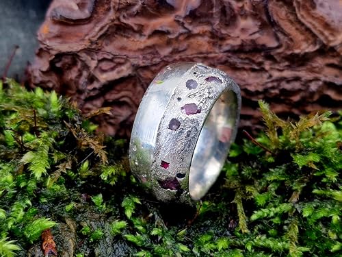 LeoLars-PABE Sandguss Chaos Design Ring aus 925er Silber, massiv, Größe 54 (17,2), verschieden farbige Saphiren, halbpoliert, halb Sandguss Oberfläche, Nr.135, Unikat, Handarbeit