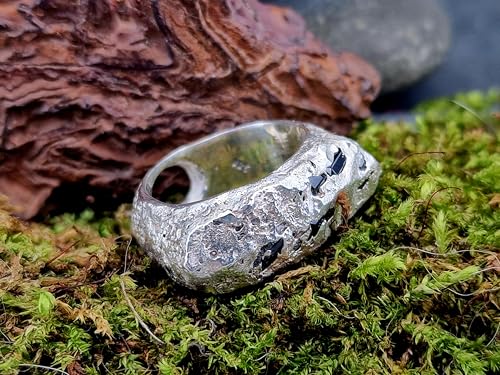 LeoLars-PABE Sandguss Felsendesign Saphir Ring, Gr. 59 (18,8), aus 925er Silber, Felsenoptik mit Saphiradern, blaue Saphire eingegossen, Nr.150, Unikat, Handarbeit