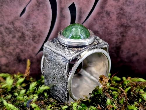 LeoLars-PABE Peridot Design Ring, Gr. 60-61 (19,2), aus 925er Silber, außen eckig innen rund, geschmiedet, teilgeschwärzt, Unikat, Handarbeit
