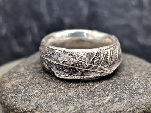LeoLars-PABE Kräuter Design Ring 420 aus teilgeschwärztem 925er Silber, echte Kräuterblatt Struktur, massiv, Gr.57(18,3), Unikat, Handarbeit, Nr. 001