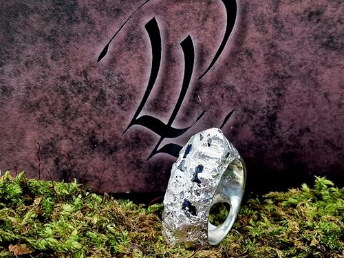 LeoLars-PABE Sandguss Felsendesign Saphir Ring, Gr. 59 (18,8), aus 925er Silber, Felsenoptik mit Saphiradern, blaue Saphire eingegossen, Nr.150, Unikat, Handarbeit