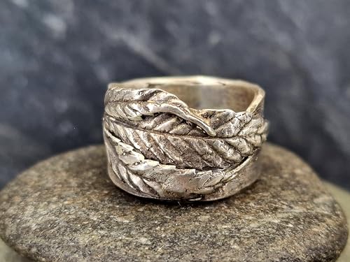 LeoLars-PABE Kräuterblätter Design Ring 420 aus 925er Silber, echte Kräuter und Bambusblattstruktur auf dem Ring, Unikat, Handarbeit Größe: 62-63 (20)