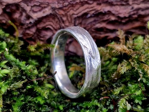 LeoLars-PABE Kräuterblätter 420 Design Ring aus 925er Silber, Oberfläche aus echten Kräutern abgeformt, Größe: 55 (17,5), Unikat, Handarbeit