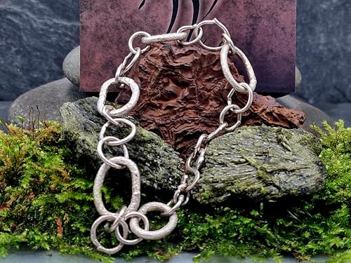 LeoLars-PABE Großes Kettenglied Armband aus 925er Silber, alles handgeschmiedet, Länge: 23cm, Unikat, Handarbeit, Maße: 230mm x 15mm x 2,5mm