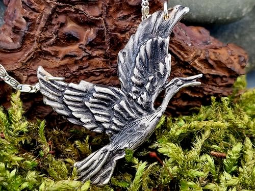 LeoLars-PABE Handmoddelierter Design Kranich Anhänger aus 925er Silber, 58cm langer Silberkette, teilgeschwärzt, Glücksbringer, Unikat, Unisex, Handarbeit