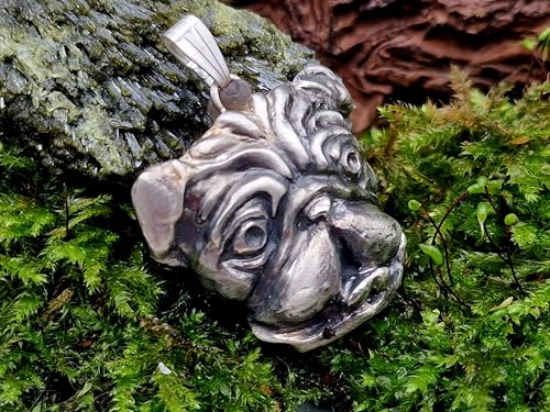LeoLars-PABE Hunde Anhänger aus 925er Silber, Mops, Frenchie, French-Bulldog, Bulldog, teilgeschwärzt, Unikat, Handarbeit, Unisex, Maße: 28,7mm x 29,2mm x 7,7mm