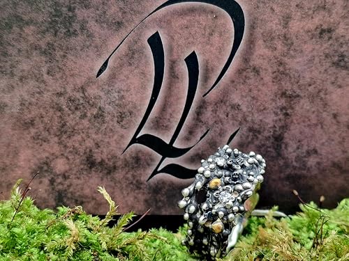 LeoLars-PABE Diamant und Spinell Design Ring aus 925er Silber mit Feingold Nuggets, zwei weiße Diamanten, 3 schwarze Spilelle, Bubble Design, Größe: 63 (20), Unisex, Unikat, Handarbeit
