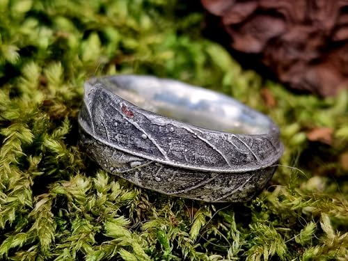 LeoLars-PABE Kräuter Design Ring 420 aus teilgeschwärztem 925er Silber, echte Kräuterblatt Struktur, massiv, Gr.57(18,3), Unikat, Handarbeit, Nr. 001