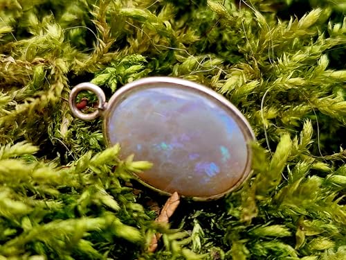 LeoLars-PABE heller Coober Pedy Opal Design Anhänger aus 925er Silber, Opal mit blau-grünem Opalfeuer, mit Schlaufe, Unikat, Handarbeit, Unisex